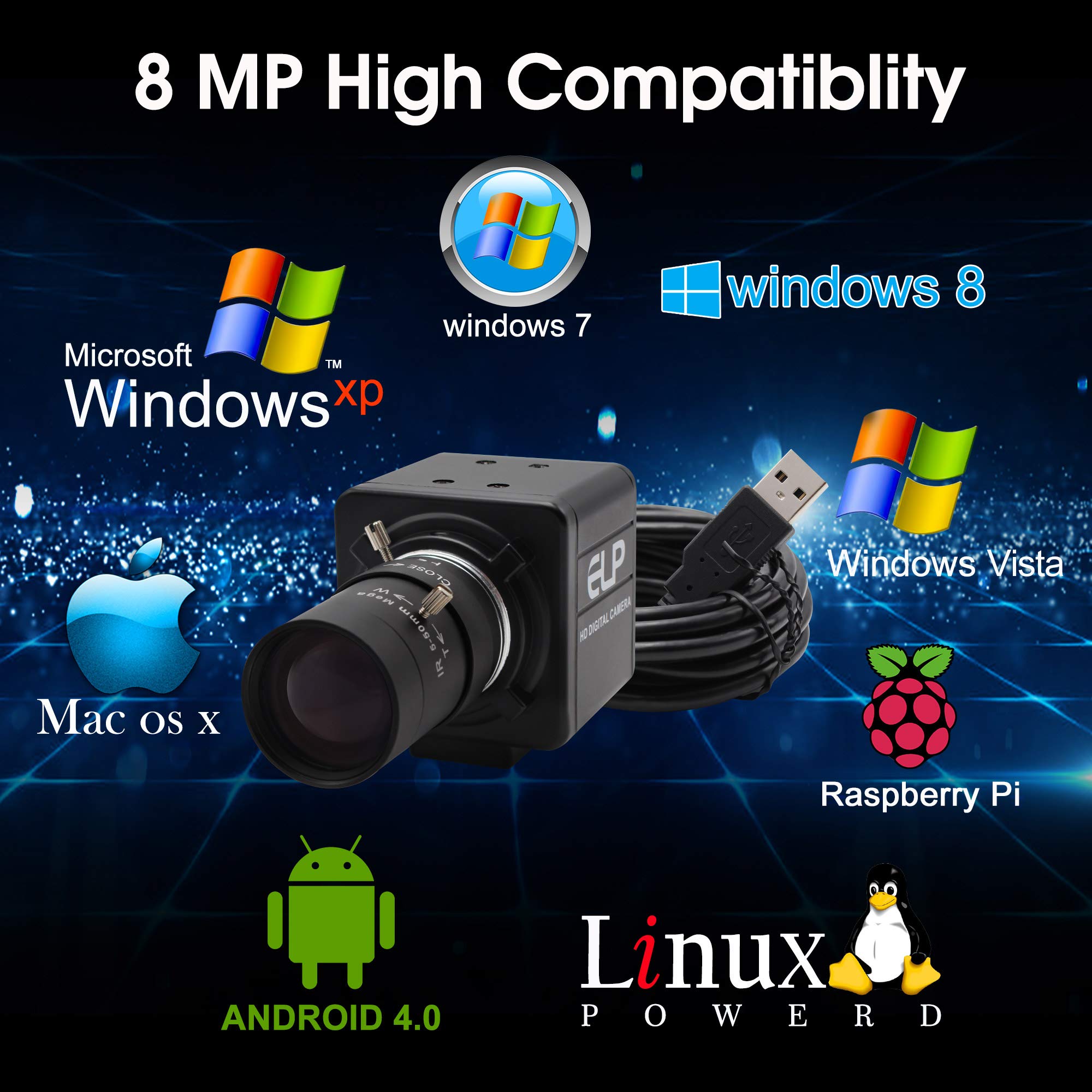 Amazon.co.jp: 8 Magepixel 5-50mm 可変焦点レンズ ウェブカメラ 超高